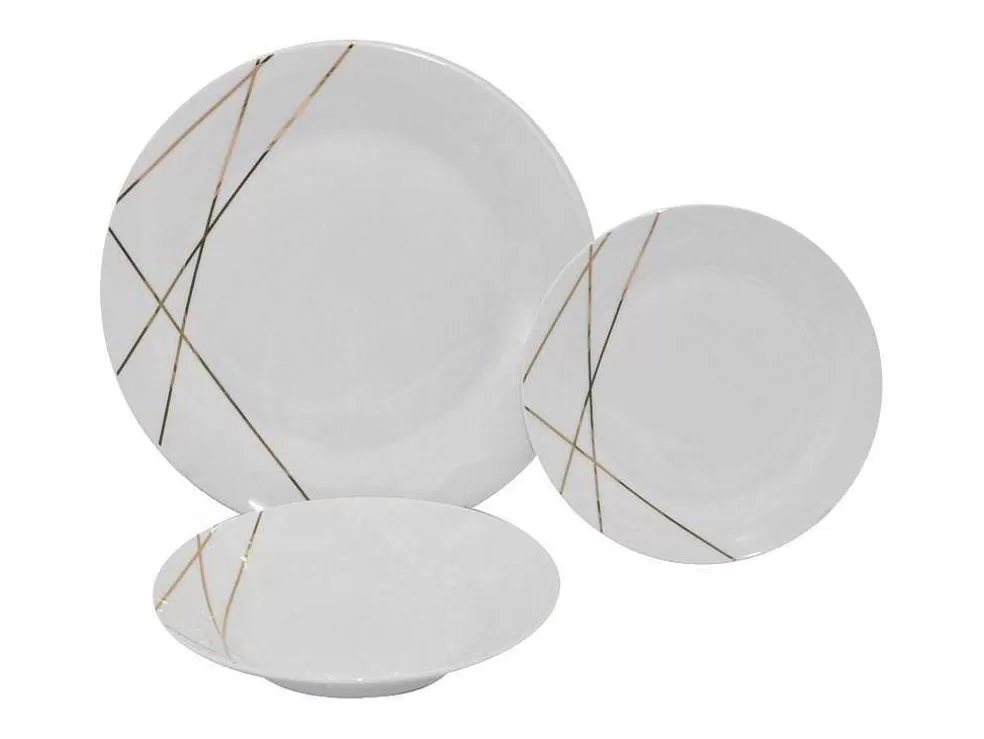 Shop Servies 18 Stuks Van Porselein - Wit En Goud - Linasio Tafelservies