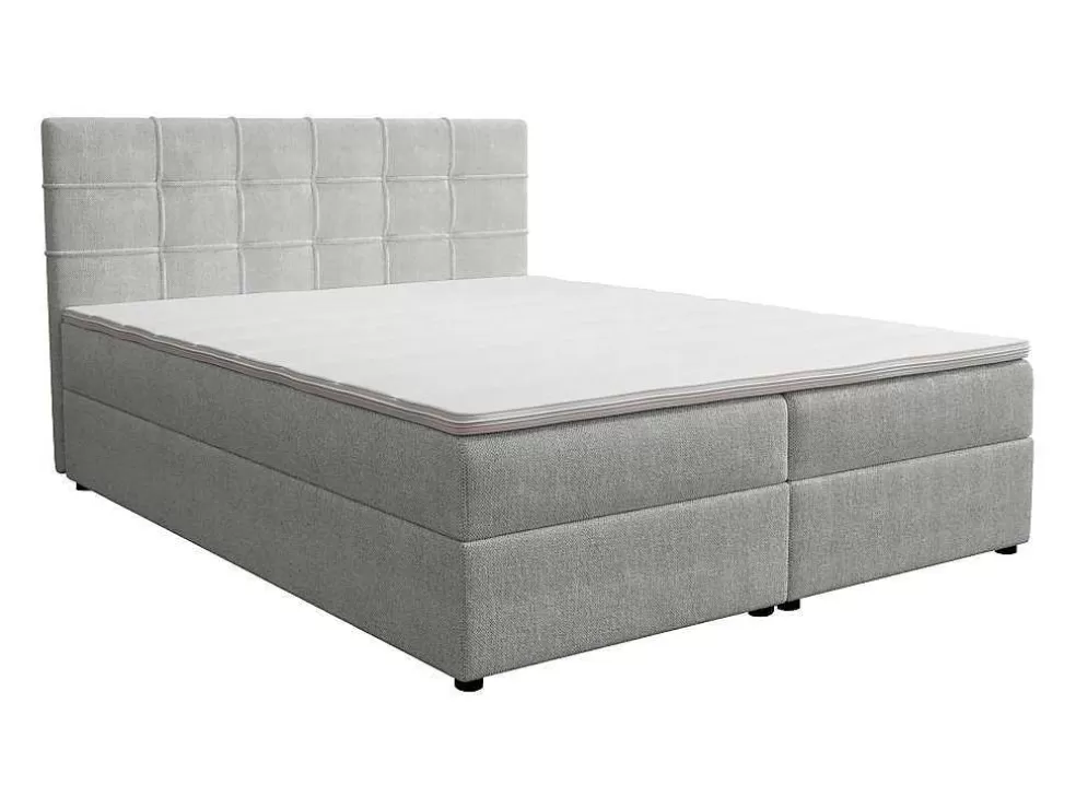 Cheap Set Bed Met Hoofdbord Met Capitons + Bedbodem Met Opbergruimte + Matras + Dekmatras - 180 X 200 Cm - Stof - Lichtgrijs - Kida Van Ysmee Boxspringbed