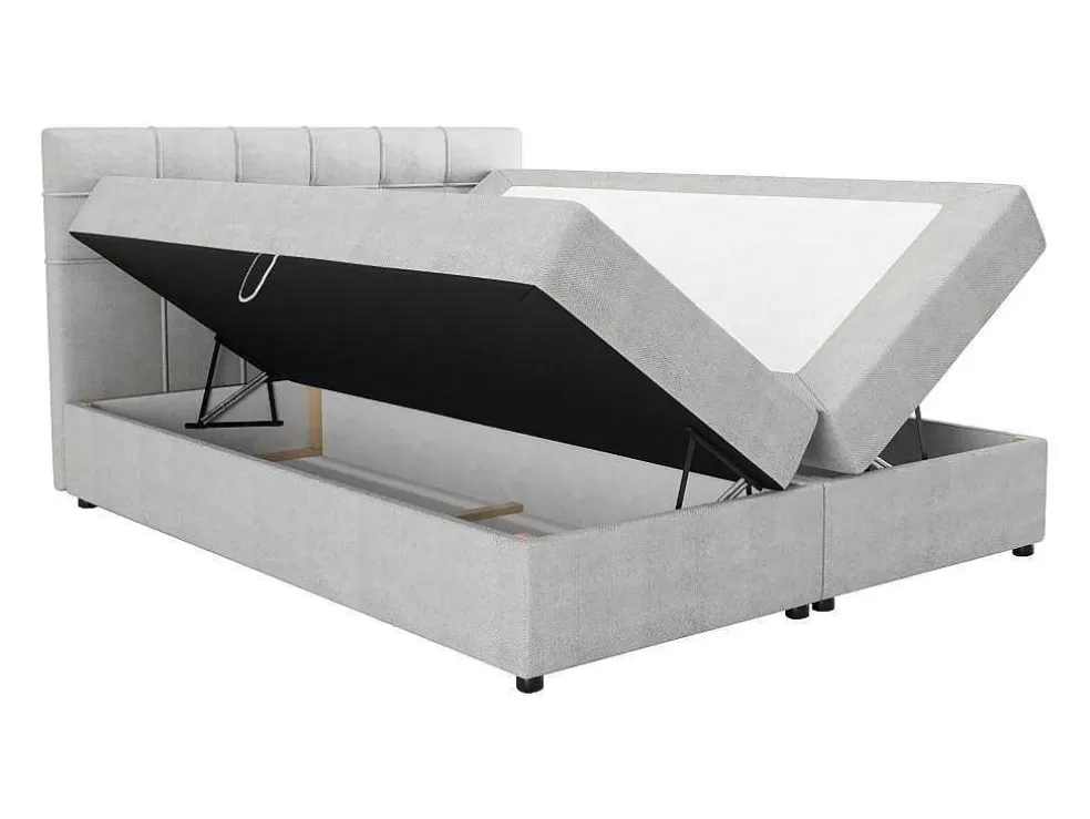 Cheap Set Bed Met Hoofdbord Met Capitons + Bedbodem Met Opbergruimte + Matras + Dekmatras - 180 X 200 Cm - Stof - Lichtgrijs - Kida Van Ysmee Boxspringbed