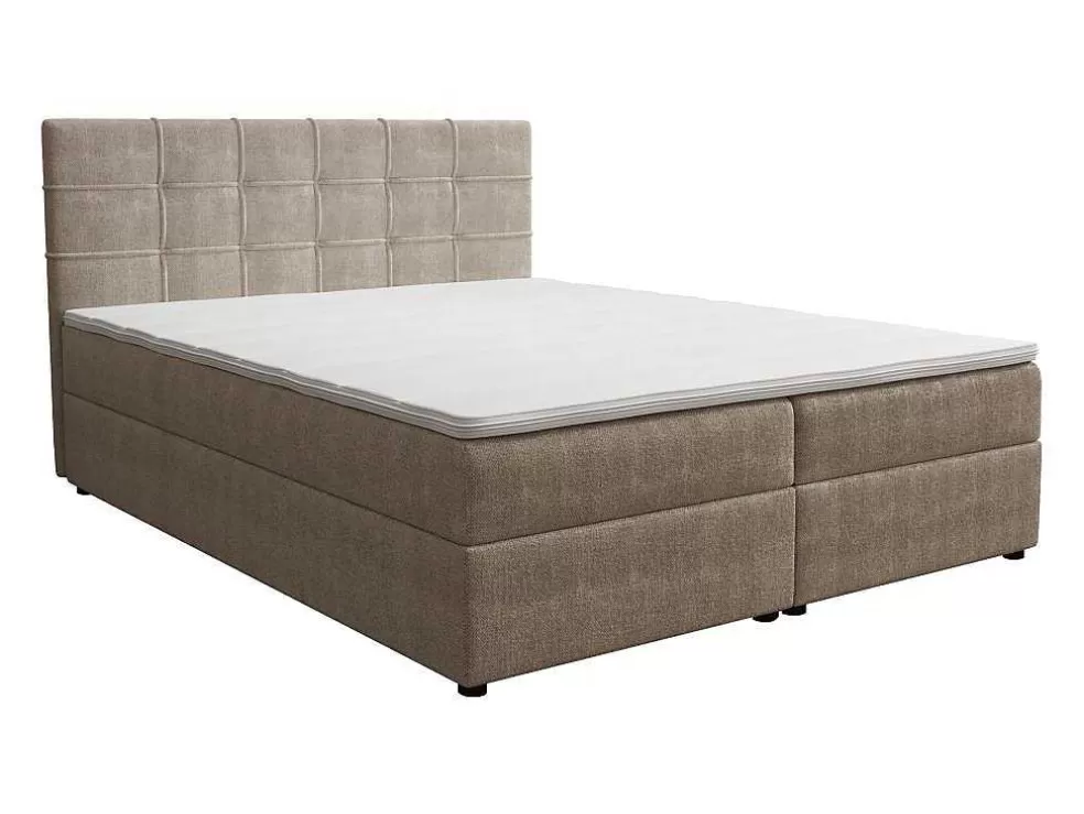 Discount Set Bed Met Hoofdbord Met Capitons + Bedbodem Met Opbergruimte + Matras+ Dekmatras- 180 X 200 Cm - Stof - Taupegrijs - Kida Van Ysmee Boxspringbed