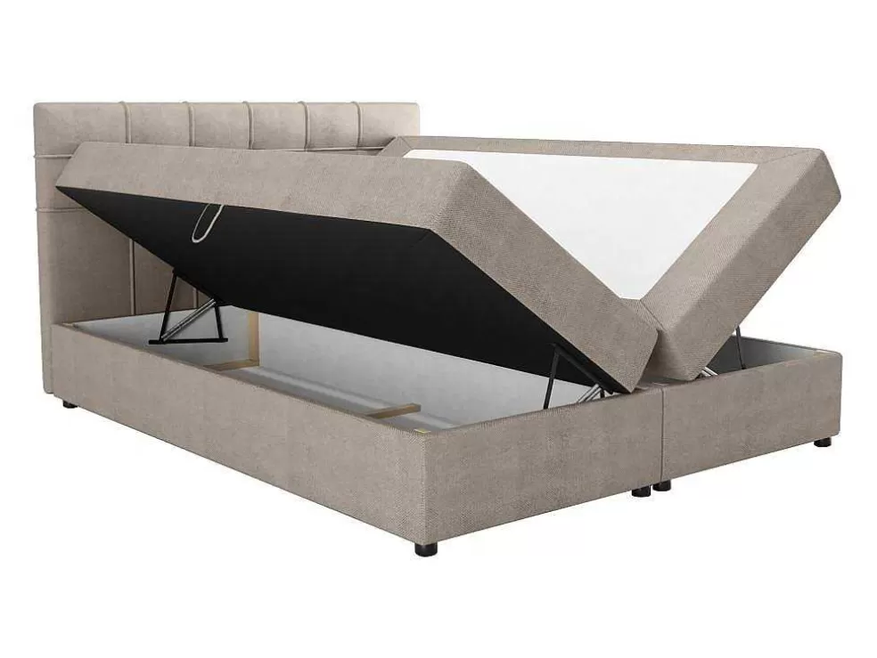 Discount Set Bed Met Hoofdbord Met Capitons + Bedbodem Met Opbergruimte + Matras+ Dekmatras- 180 X 200 Cm - Stof - Taupegrijs - Kida Van Ysmee Boxspringbed