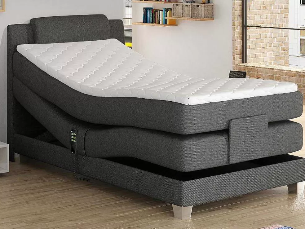 Discount Set Boxspring Hoofdbord + Elektrische Bedbodem + Matras + Topmatras Castel Van - 100X200Cm - Lichtgrijze Stof Elektrisch Relaxatiebed