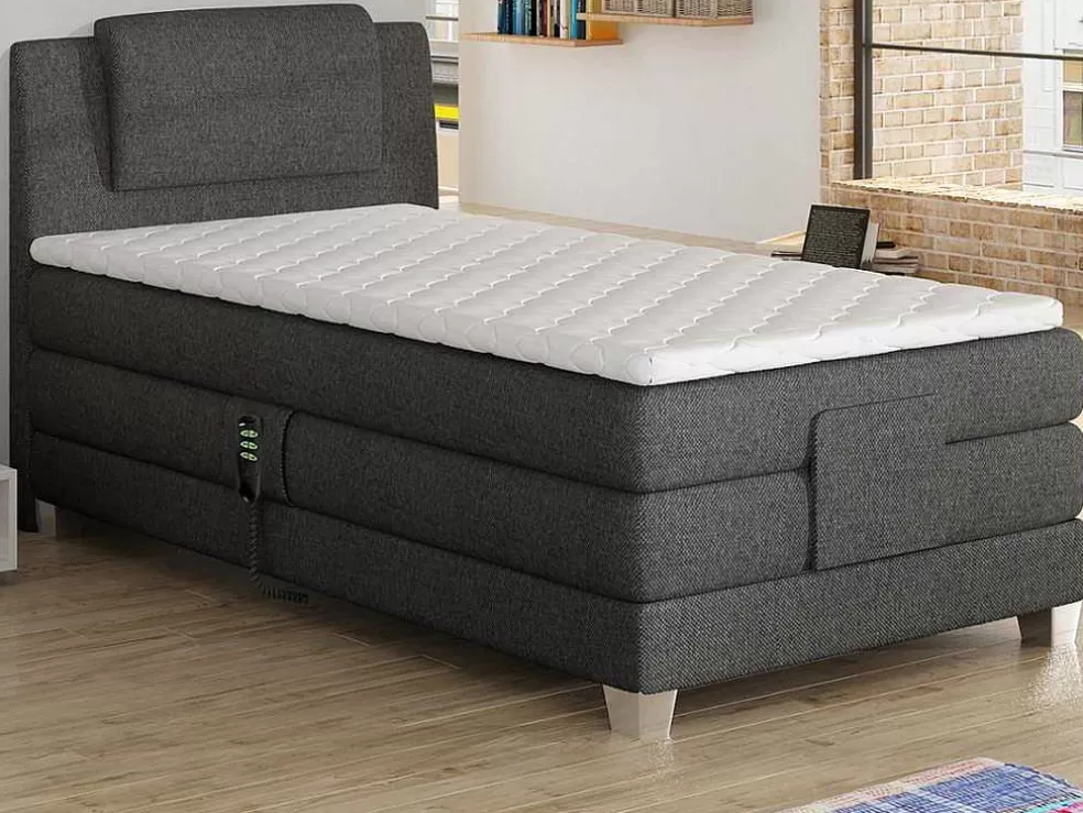 Discount Set Boxspring Hoofdbord + Elektrische Bedbodem + Matras + Topmatras Castel Van - 100X200Cm - Lichtgrijze Stof Elektrisch Relaxatiebed