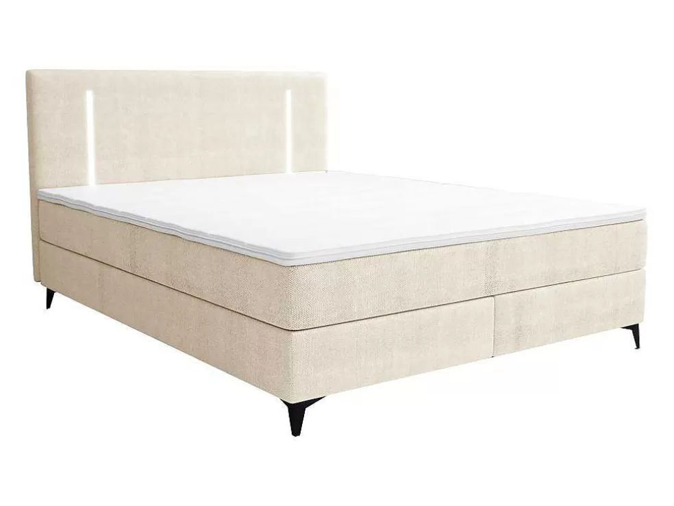 Cheap Set Boxspring Met Hoofdbord Met Ledverlichting + Bedbodem + Matras + Dekmatras - 160 X 200 Cm - Stof - Beige - Ono Van Ysmee Boxspringbed