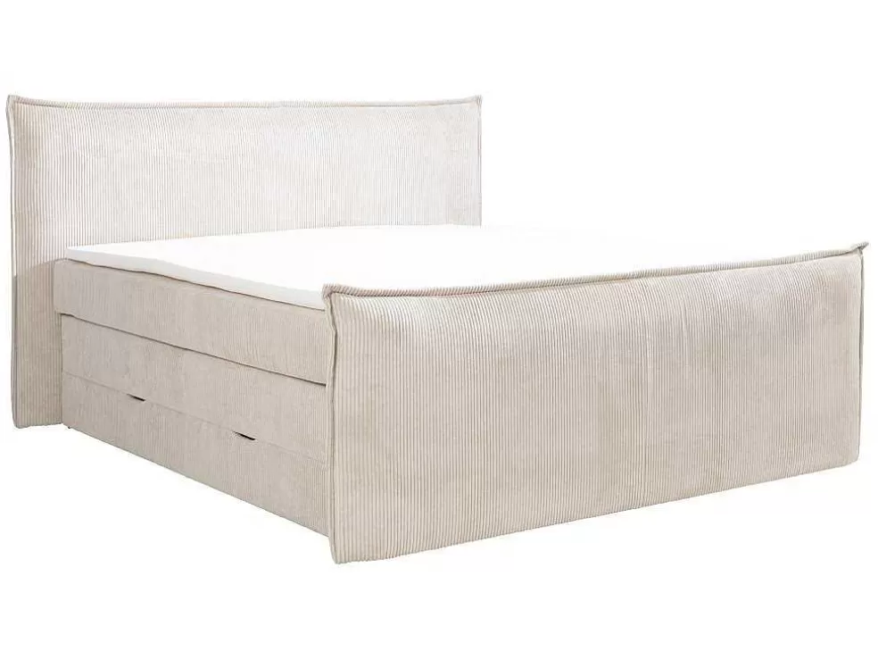Best Sale Set Boxspring Met Hoofdeinde + Bedbodems Met Opbergruimte + Matras + Dekmatras - 2 X 80 X 200 Cm - Ivoorwit Ribfluweel - Rhoda Van Boxspringbed