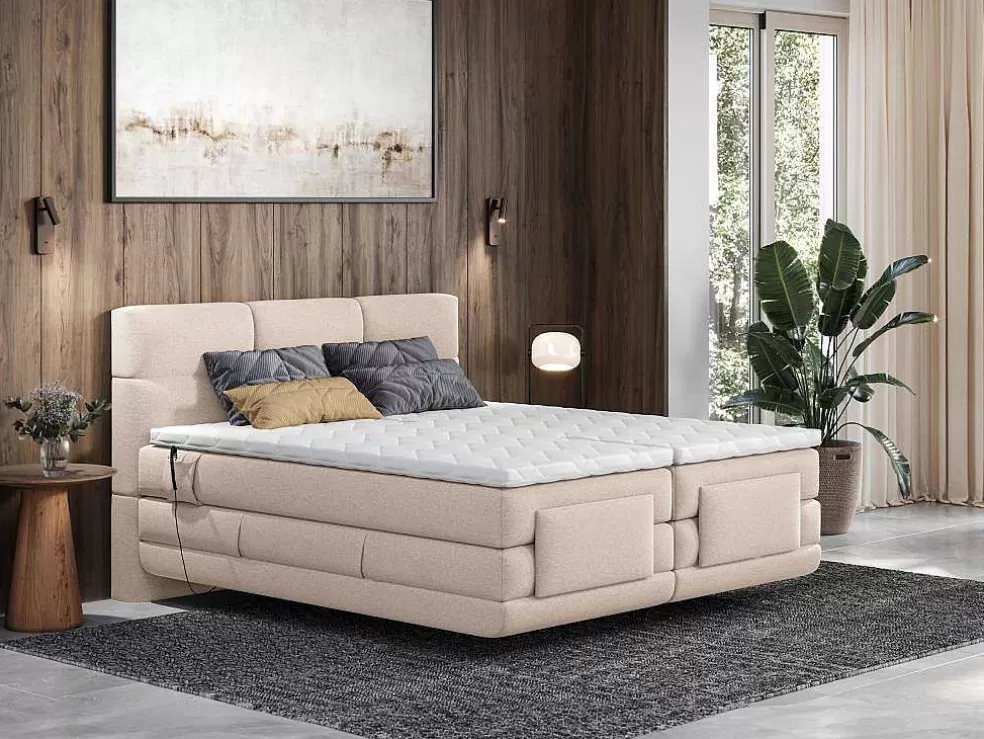 Hot Set Boxspringbed Met Hoofdbord Met Capitons + Elektrische Relaxbedbodems + Matras + Dekmatras - 2 X 80 X 200 Cm - Beige - Lodi Van Aanbiedingen: Slaapkamer & Kantoor