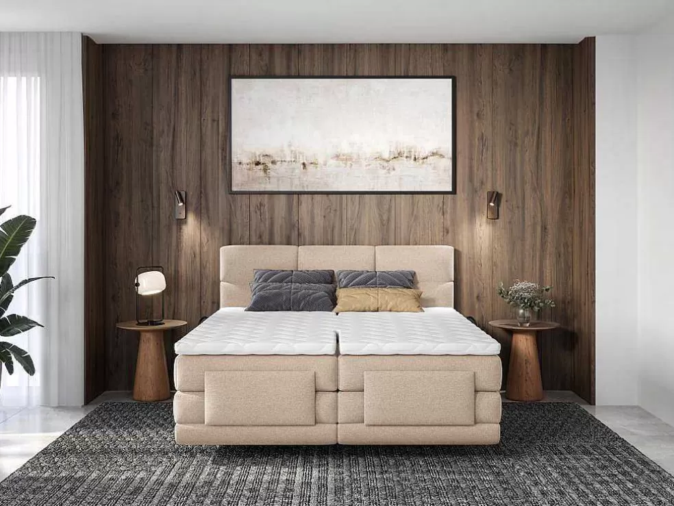 Hot Set Boxspringbed Met Hoofdbord Met Capitons + Elektrische Relaxbedbodems + Matras + Dekmatras - 2 X 80 X 200 Cm - Beige - Lodi Van Aanbiedingen: Slaapkamer & Kantoor
