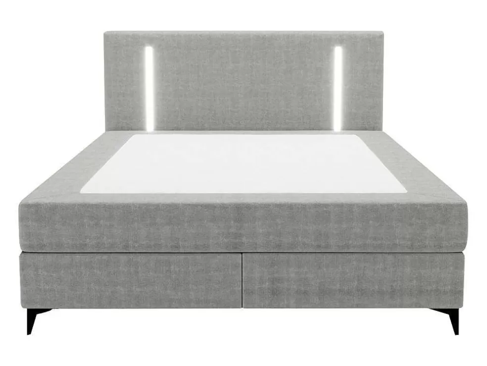 Best Set Complete Boxspring Met Hoofdbord Met Ledverlichting + Bedbodem + Matras + Dekmatras - 160 X 200 Cm - Stof - Grijs - Ono Van Ysmee Boxspringbed