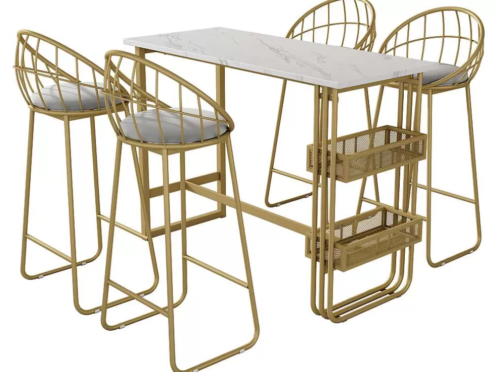 Best Sale Set "Eat Standing": Bartafel En 4 Krukken - Metalen Structuur - Goud Keukenmeubel