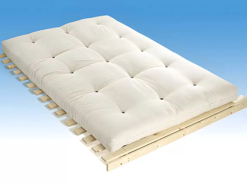 Fashion Set Lattenbodem + Futon 140 X 190 Cm - 100% Katoen - Shiva Van - Beige Set Matras En Lattenbodem