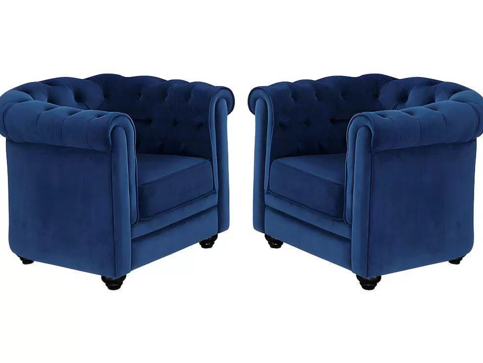 Online Set Van 2 Fauteuils Chesterfield - Fluweel - Konings Blauw Fauteuil Stof