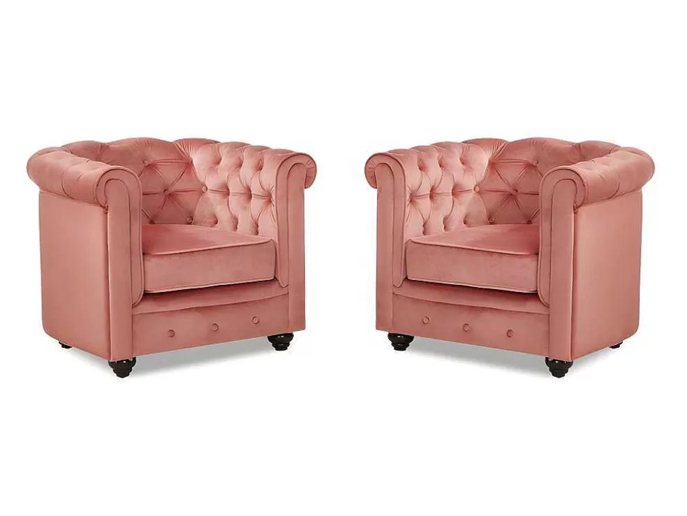 Cheap Set Van 2 Fauteuils Chesterfield - Fluweel - Pastel Roze Fauteuil Stof