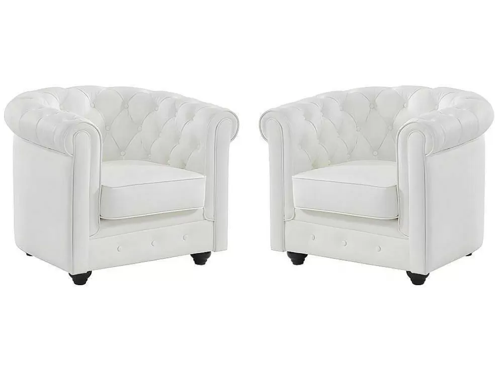 Best Set Van 2 Fauteuils Van Buffelleer Chesterfield - Wit Fauteuil Leer