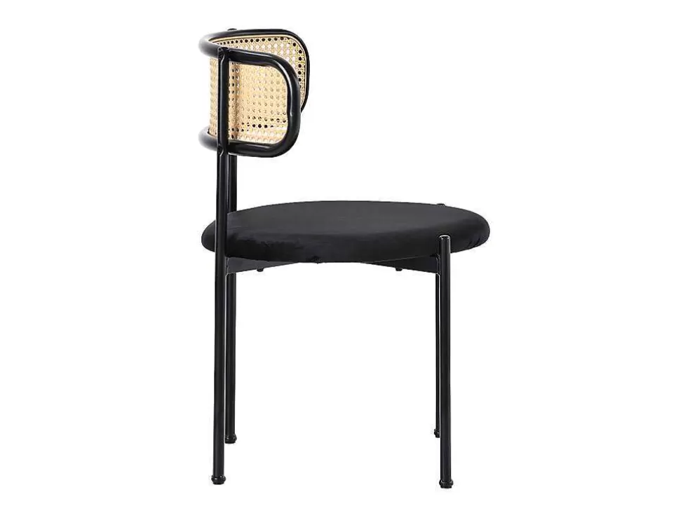 Shop Set Van 2 Fluwelen En Rotan Stoelen - Metalen Poten - Zwart Stoel