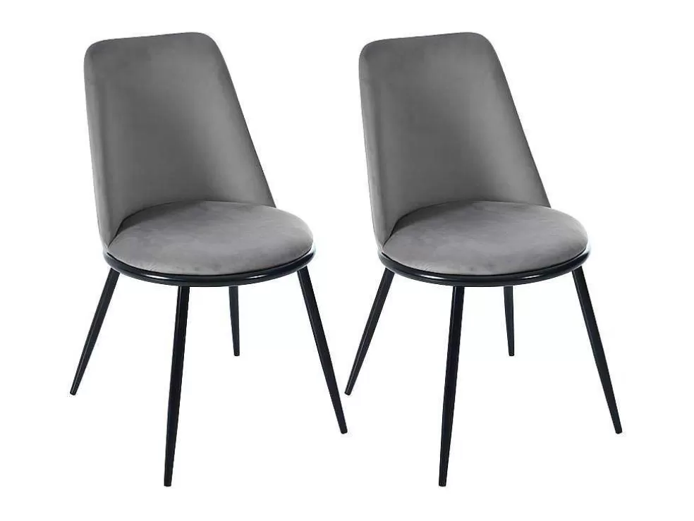Sale Set Van 2 Fluwelen Gestoffeerde Stoelen Met Rugleuning - Zwart Metalen Structuur - Grijs Stoel