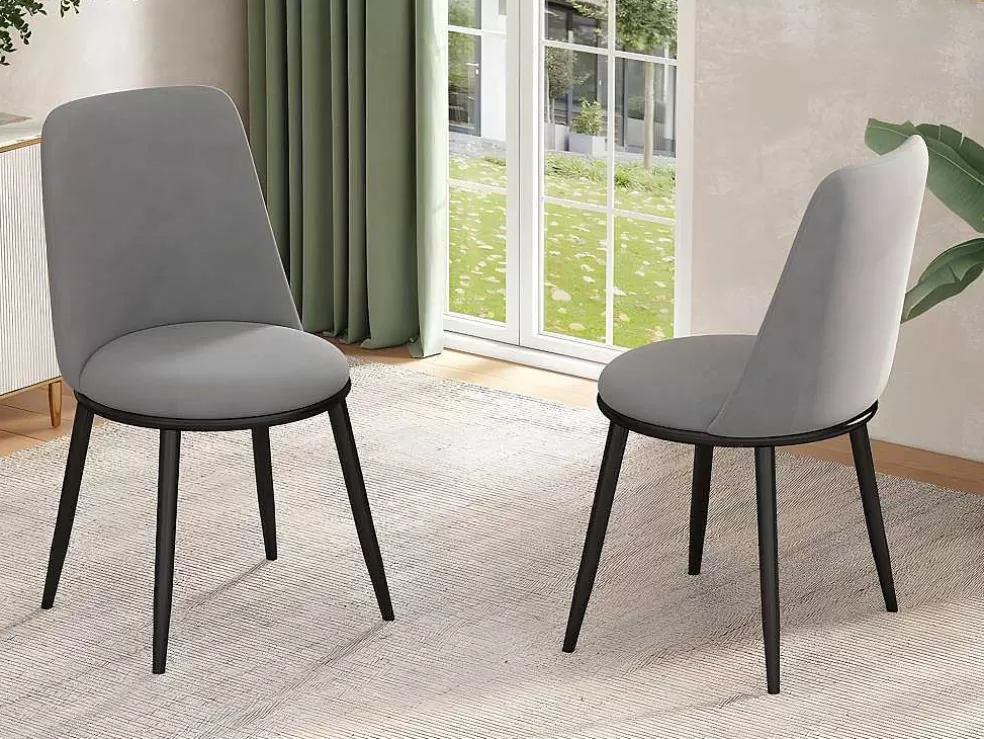 Sale Set Van 2 Fluwelen Gestoffeerde Stoelen Met Rugleuning - Zwart Metalen Structuur - Grijs Stoel