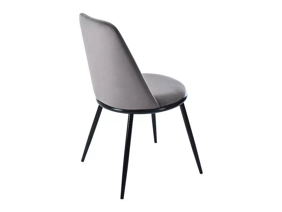 Sale Set Van 2 Fluwelen Gestoffeerde Stoelen Met Rugleuning - Zwart Metalen Structuur - Grijs Stoel