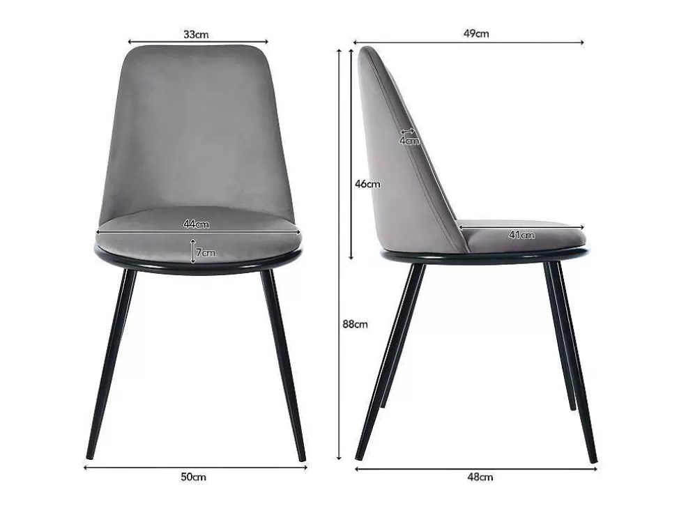 Sale Set Van 2 Fluwelen Gestoffeerde Stoelen Met Rugleuning - Zwart Metalen Structuur - Grijs Stoel