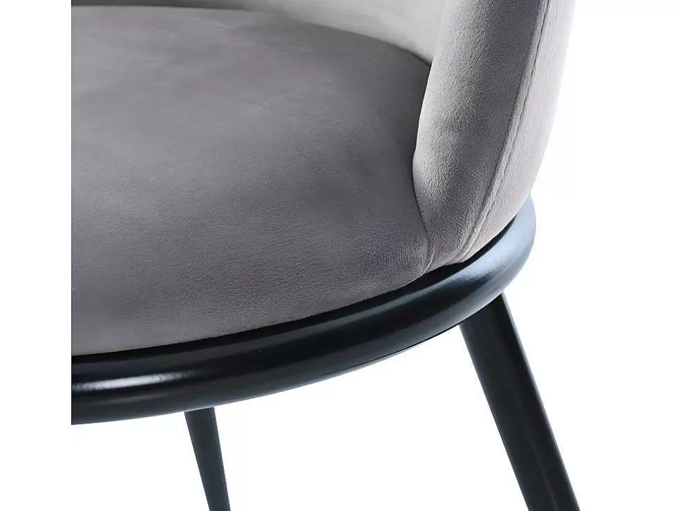 Sale Set Van 2 Fluwelen Gestoffeerde Stoelen Met Rugleuning - Zwart Metalen Structuur - Grijs Stoel