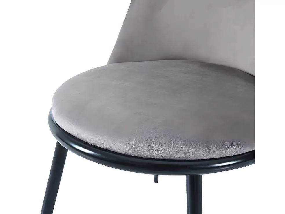 Sale Set Van 2 Fluwelen Gestoffeerde Stoelen Met Rugleuning - Zwart Metalen Structuur - Grijs Stoel