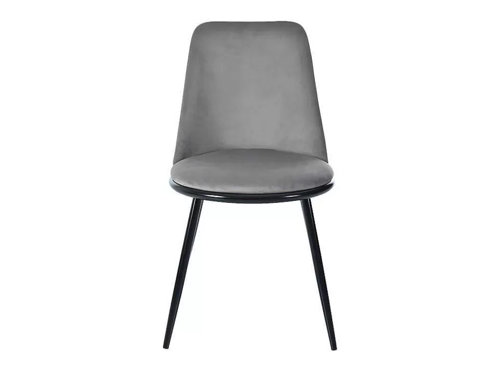 Sale Set Van 2 Fluwelen Gestoffeerde Stoelen Met Rugleuning - Zwart Metalen Structuur - Grijs Stoel