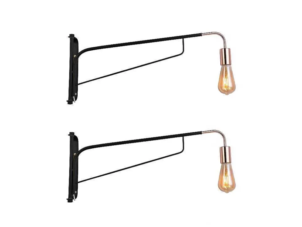 Flash Sale Set Van 2 Hangende Wandlampen - Metaal - L65 X D10 X H25 Cm - Zwart En Koperkleurig - Colwood. Wandlamp