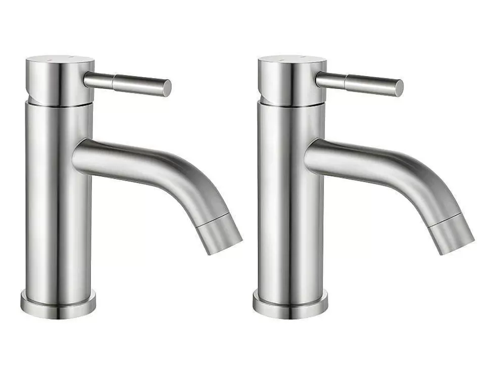 New Set Van 2 Mechanische Mengkranen Met Ronde Vorm Van Roestvrij Staal - Geborsteld Nikkelkleurig - H17 Cm - Salavan Kraan