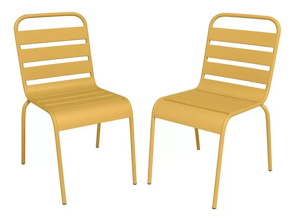 Fashion Set Van 2 Opstapelbare Tuinstoelen Van Metaal - Mosterdgeel - Mirmande Van Tuinset