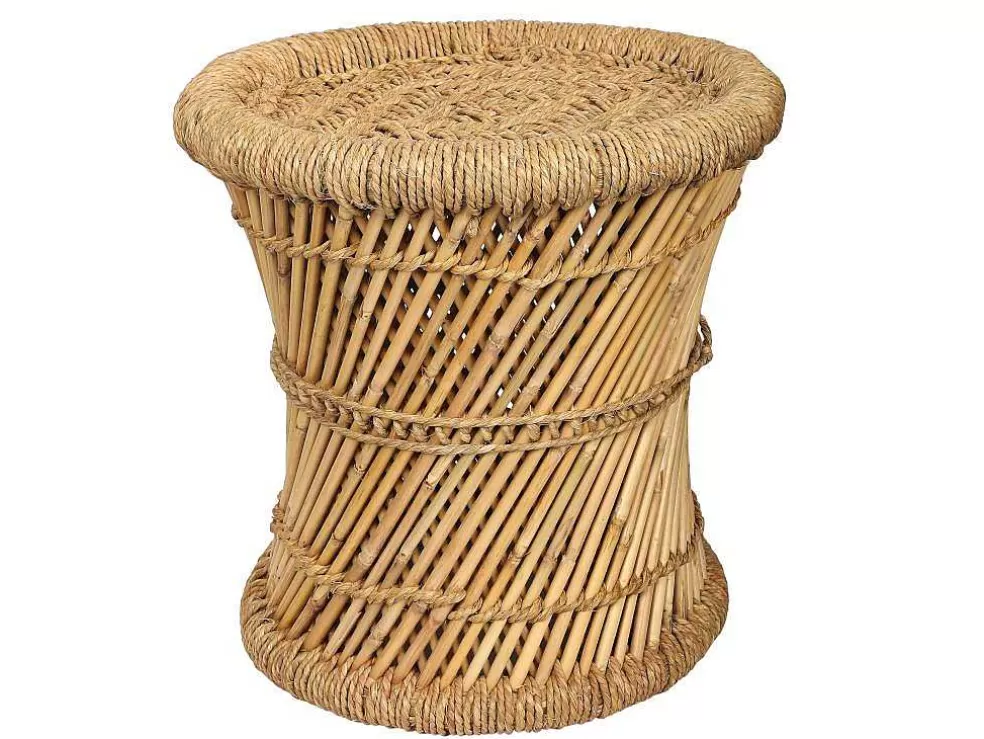 Clearance Set Van 2 Ronde Poefs Van Licht Naturelkleurig Rotan Mirtaka Poef