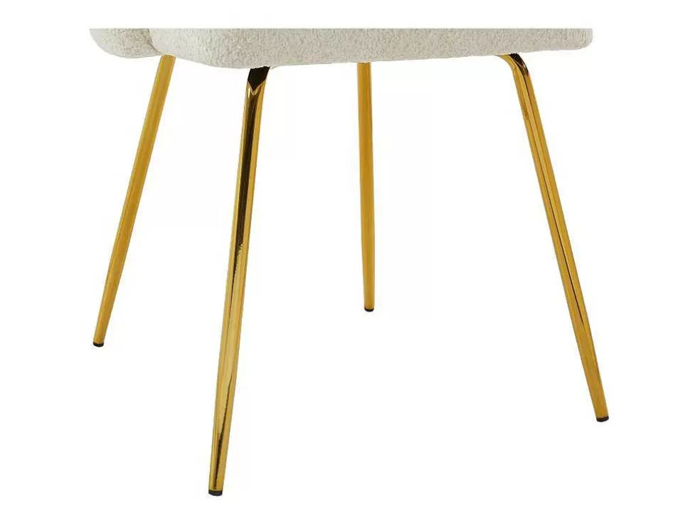 Fashion Set Van 2 Stoelen Van Bouclestof En Goudkleurig Metaal - Cremewit - Altinam Van Stoel