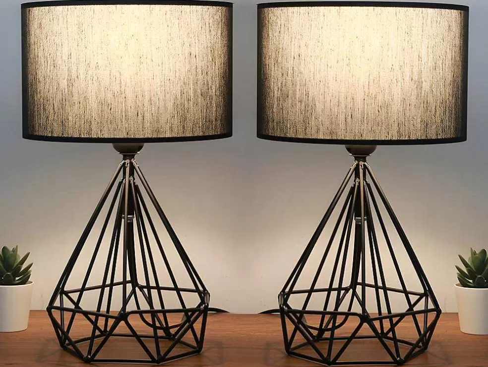 Online Set Van 2 Tafellampen Van Metaal Met Stoffen Kap - Zwart - H41 Cm - Anaia Lamp