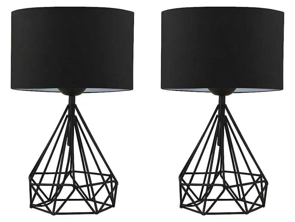 Online Set Van 2 Tafellampen Van Metaal Met Stoffen Kap - Zwart - H41 Cm - Anaia Lamp
