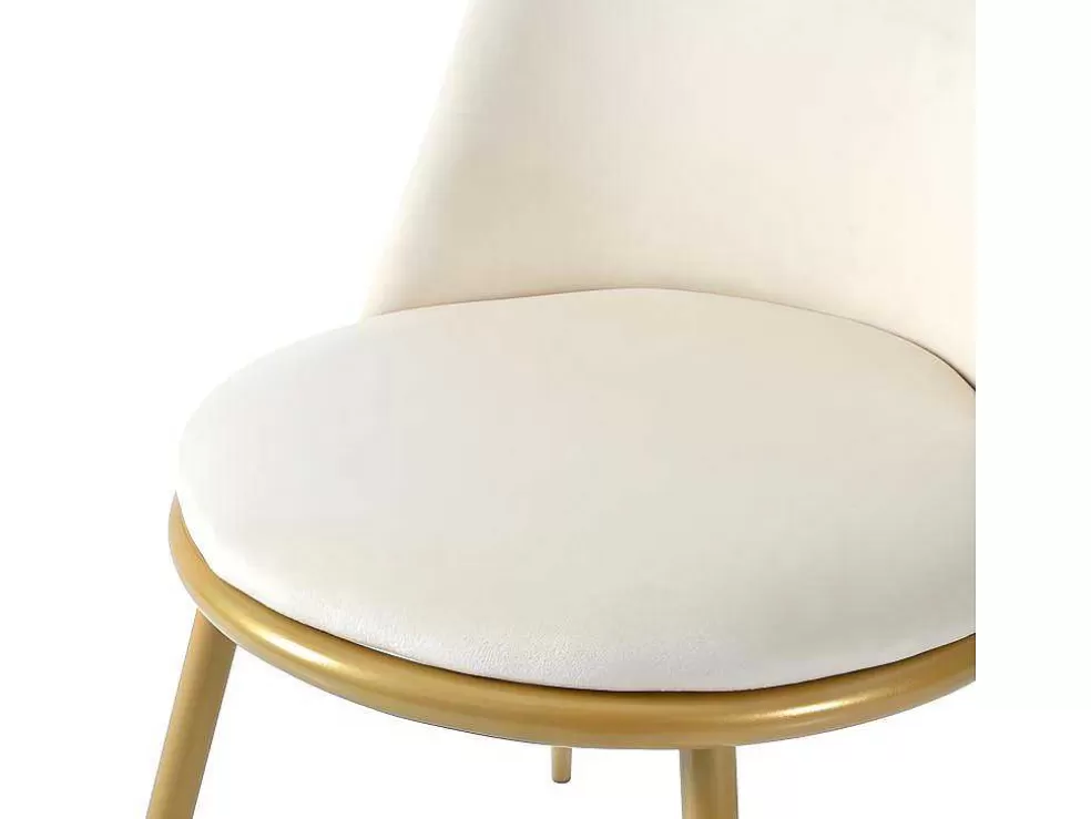 Outlet Set Van 4 Fluwelen Gestoffeerde Stoelen Met Rugleuning - Goud Metalen Structuur - Beige Stoel