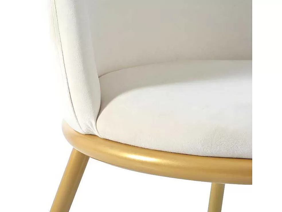 Outlet Set Van 4 Fluwelen Gestoffeerde Stoelen Met Rugleuning - Goud Metalen Structuur - Beige Stoel