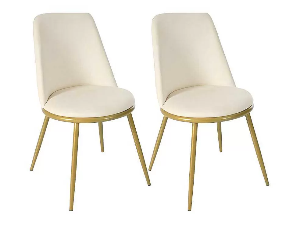 Outlet Set Van 4 Fluwelen Gestoffeerde Stoelen Met Rugleuning - Goud Metalen Structuur - Beige Stoel