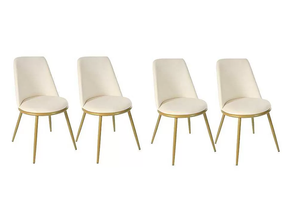Outlet Set Van 4 Fluwelen Gestoffeerde Stoelen Met Rugleuning - Goud Metalen Structuur - Beige Stoel