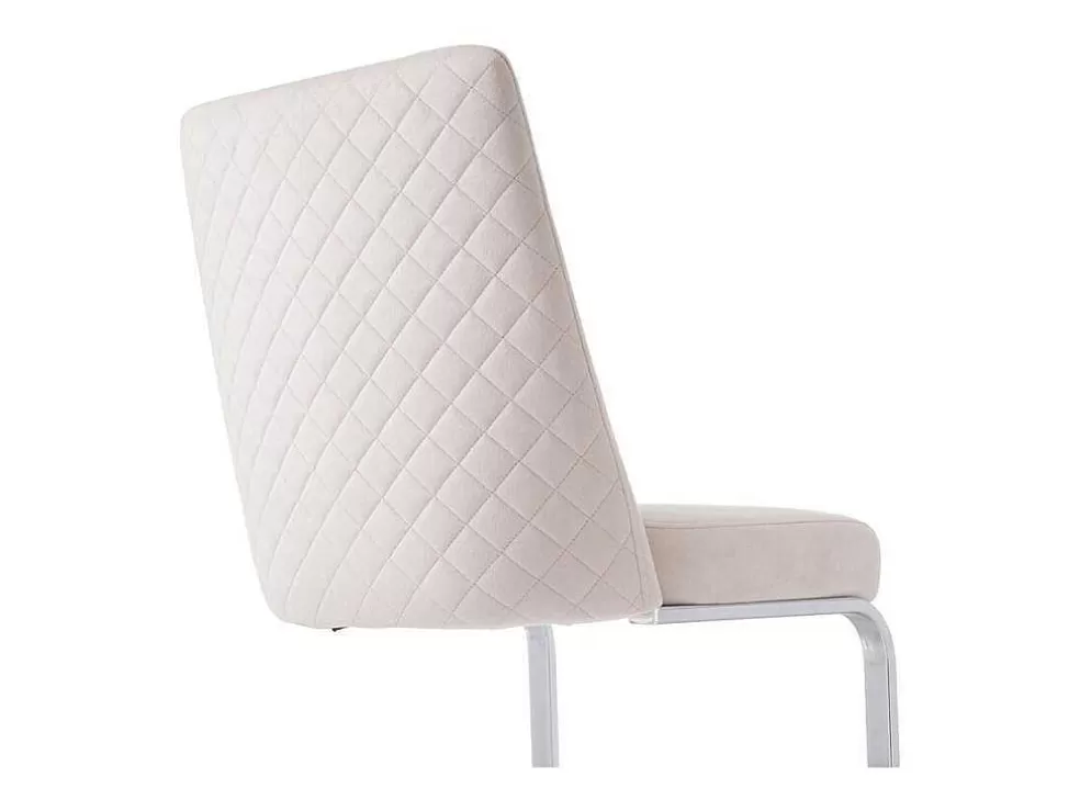 Store Set Van 4 Fluwelen Sledestoelen - Rugleuning Ruitpatroon - Onderstel Zilverkleurig Metaal - Beige Stoel