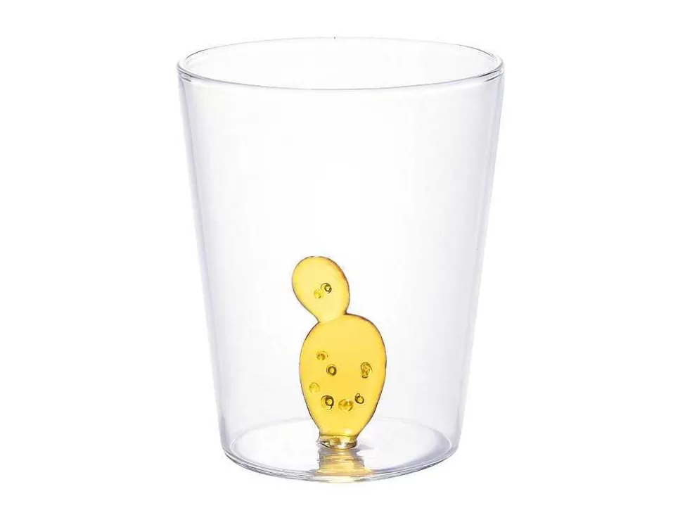 Clearance Set Van 4 Glazen Met Cactus - Transparant En Groen - O8 X H10 Cm - Puntia Tafelservies
