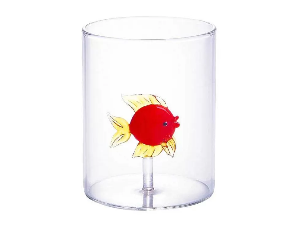 Best Set Van 4 Glazen Met Diertjes - Transparant En Rood Geblazen Glas - O7,5 Cm X H9,5 Cm - Apuna Tafelservies