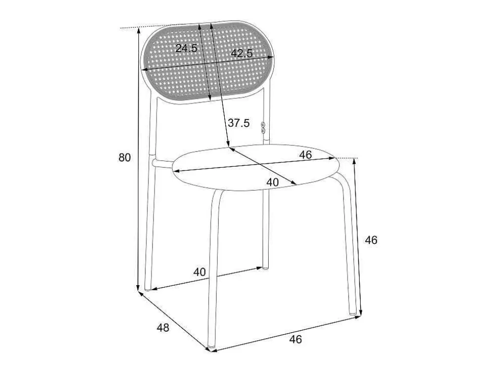 Hot Set Van 4 Kunstleer En Rotan Stoelen - Metalen Poten - Zwart Stoel