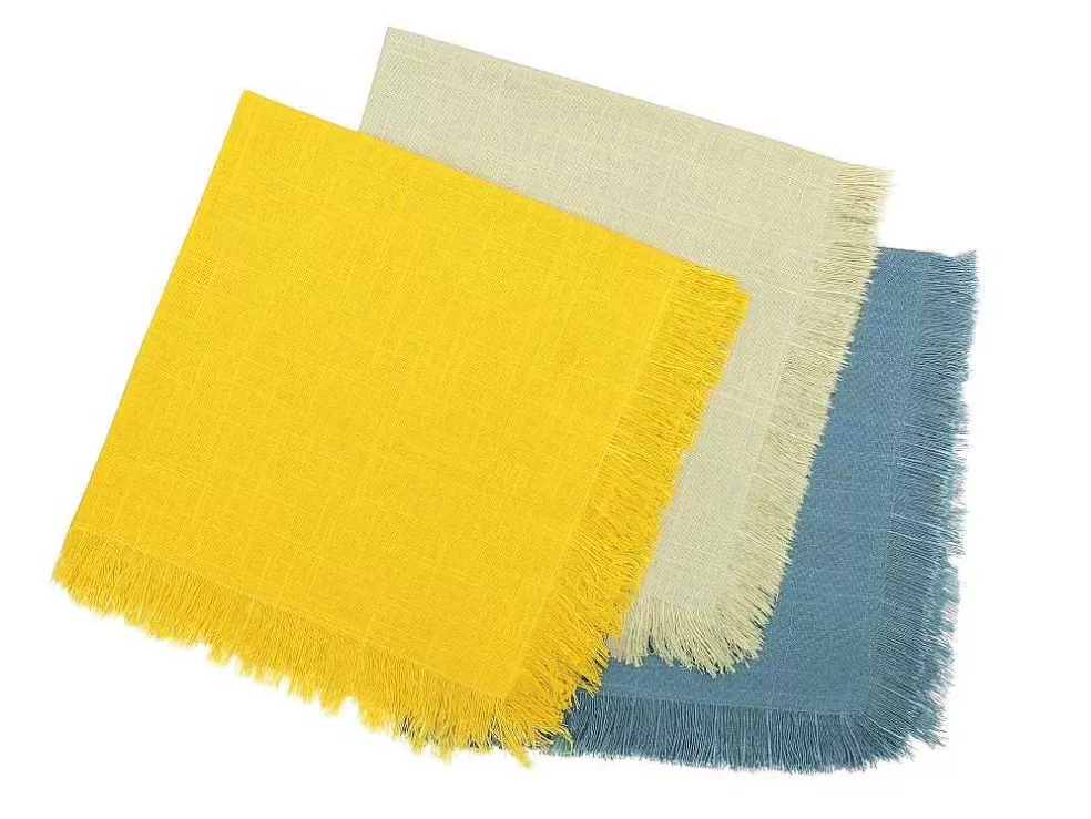 Best Set Van 4 Servetten Met Franje - Katoen - 45 X 45 Cm - Beige - Pola Textiel Voor Eettafel