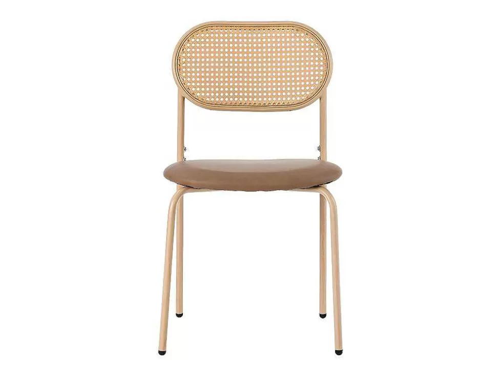 Best Sale Set Van 4 Stoelen Van Kunstleer En Rotan - Metalen Poten - Bruin Stoel
