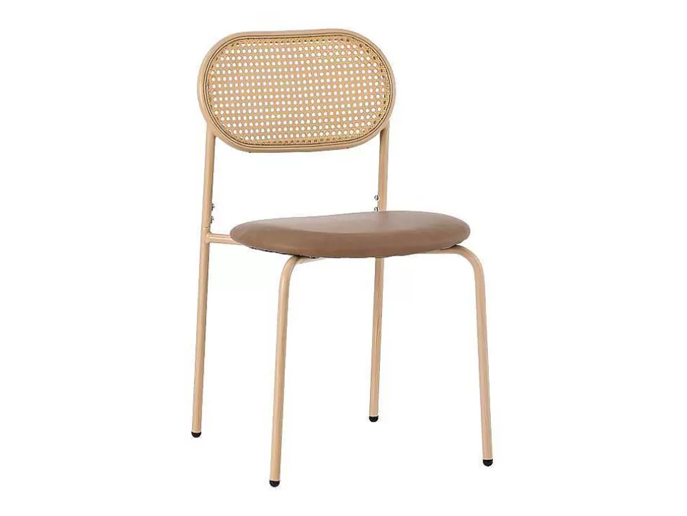 Best Sale Set Van 4 Stoelen Van Kunstleer En Rotan - Metalen Poten - Bruin Stoel