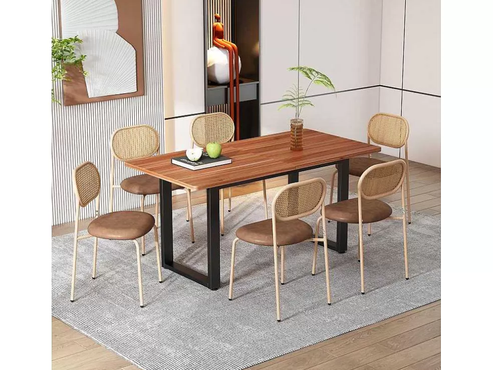 Best Sale Set Van 4 Stoelen Van Kunstleer En Rotan - Metalen Poten - Bruin Stoel