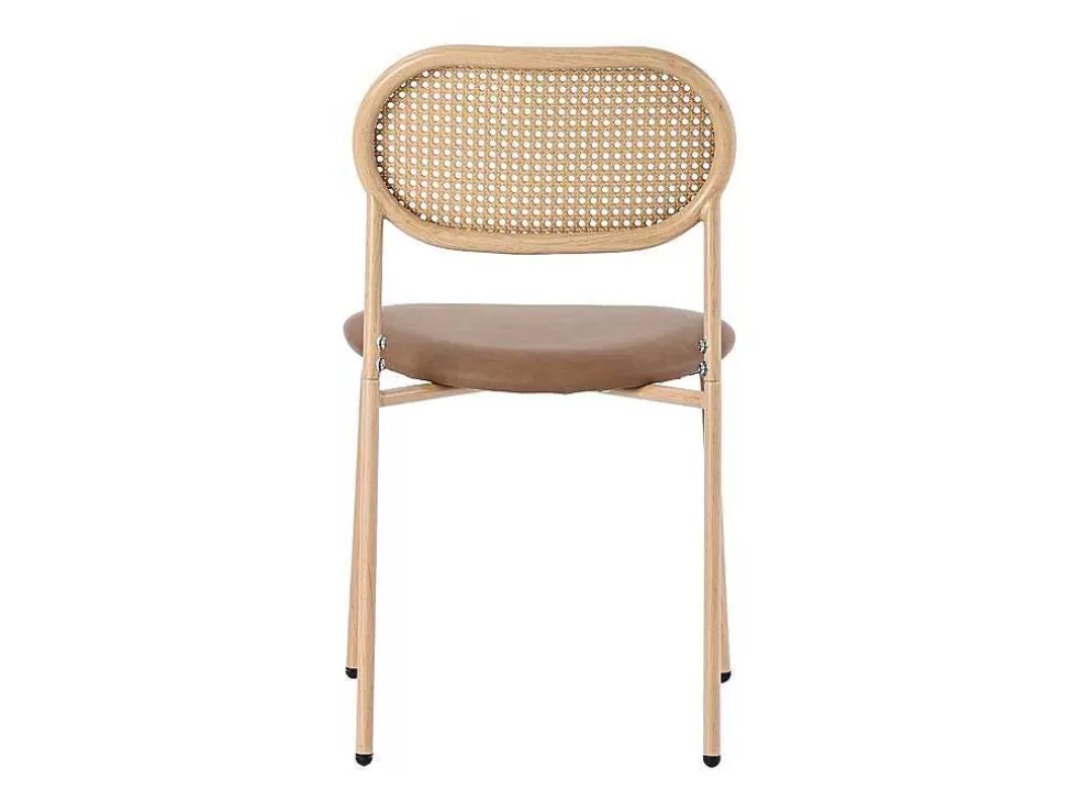 Best Sale Set Van 4 Stoelen Van Kunstleer En Rotan - Metalen Poten - Bruin Stoel