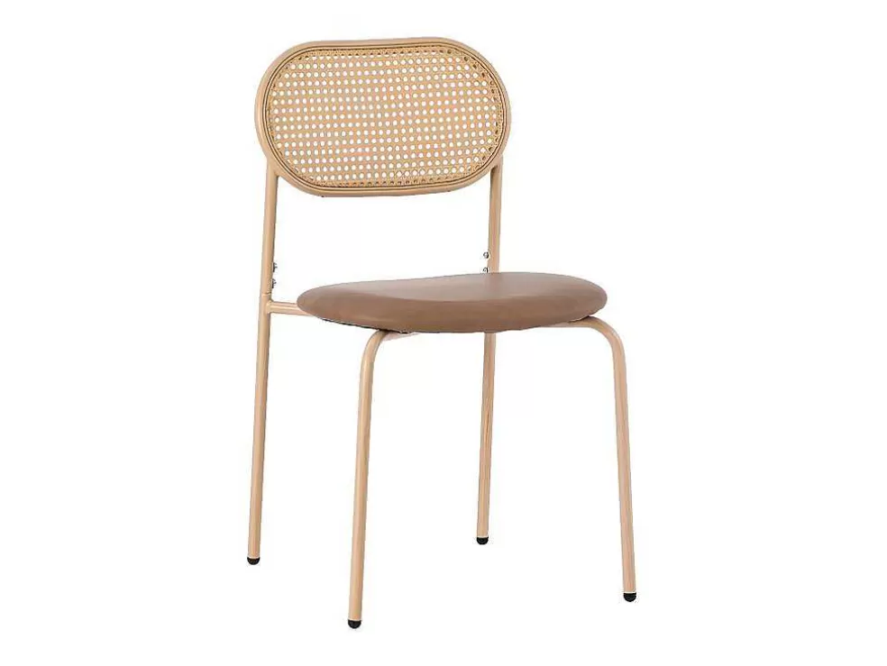 Best Sale Set Van 4 Stoelen Van Kunstleer En Rotan - Metalen Poten - Bruin Stoel