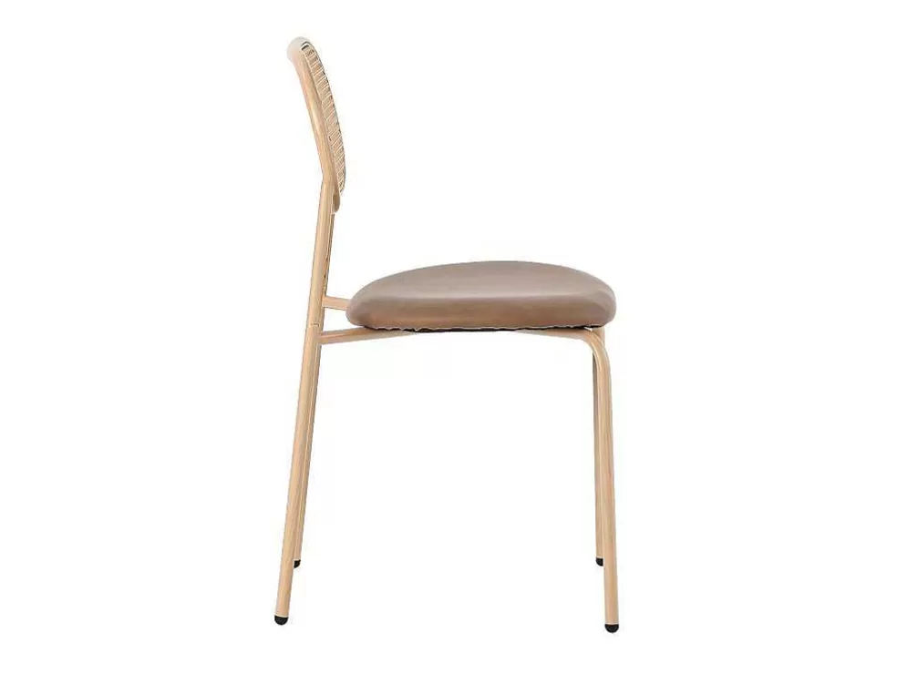 Best Sale Set Van 4 Stoelen Van Kunstleer En Rotan - Metalen Poten - Bruin Stoel