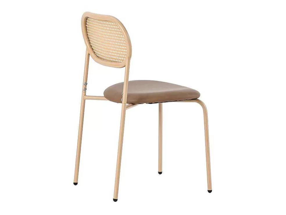 Best Sale Set Van 4 Stoelen Van Kunstleer En Rotan - Metalen Poten - Bruin Stoel