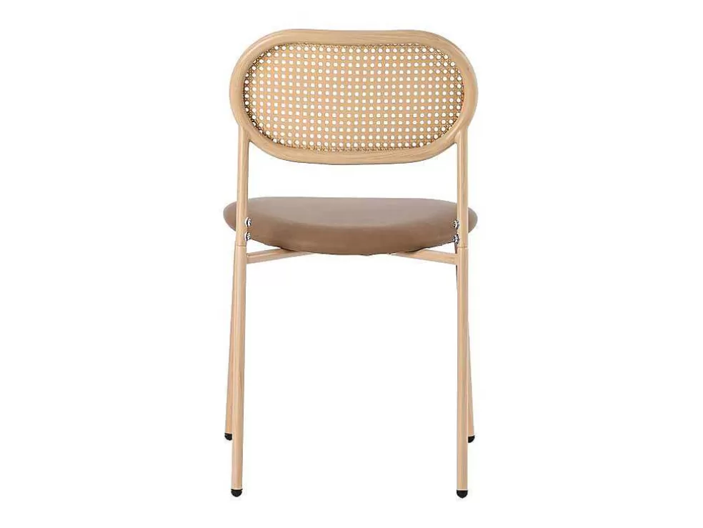 Best Sale Set Van 4 Stoelen Van Kunstleer En Rotan - Metalen Poten - Bruin Stoel