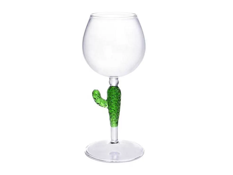 Clearance Set Van 4 Wijnglazen Met Cactusvoet - Transparant En Groen - O8,5 X H19,5 Cm - Gellif Tafelservies